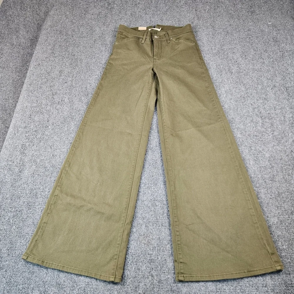 Levis 318 Shaping Wide Leg Pants Olive Green High Rise Stretch 27x32 NEW
